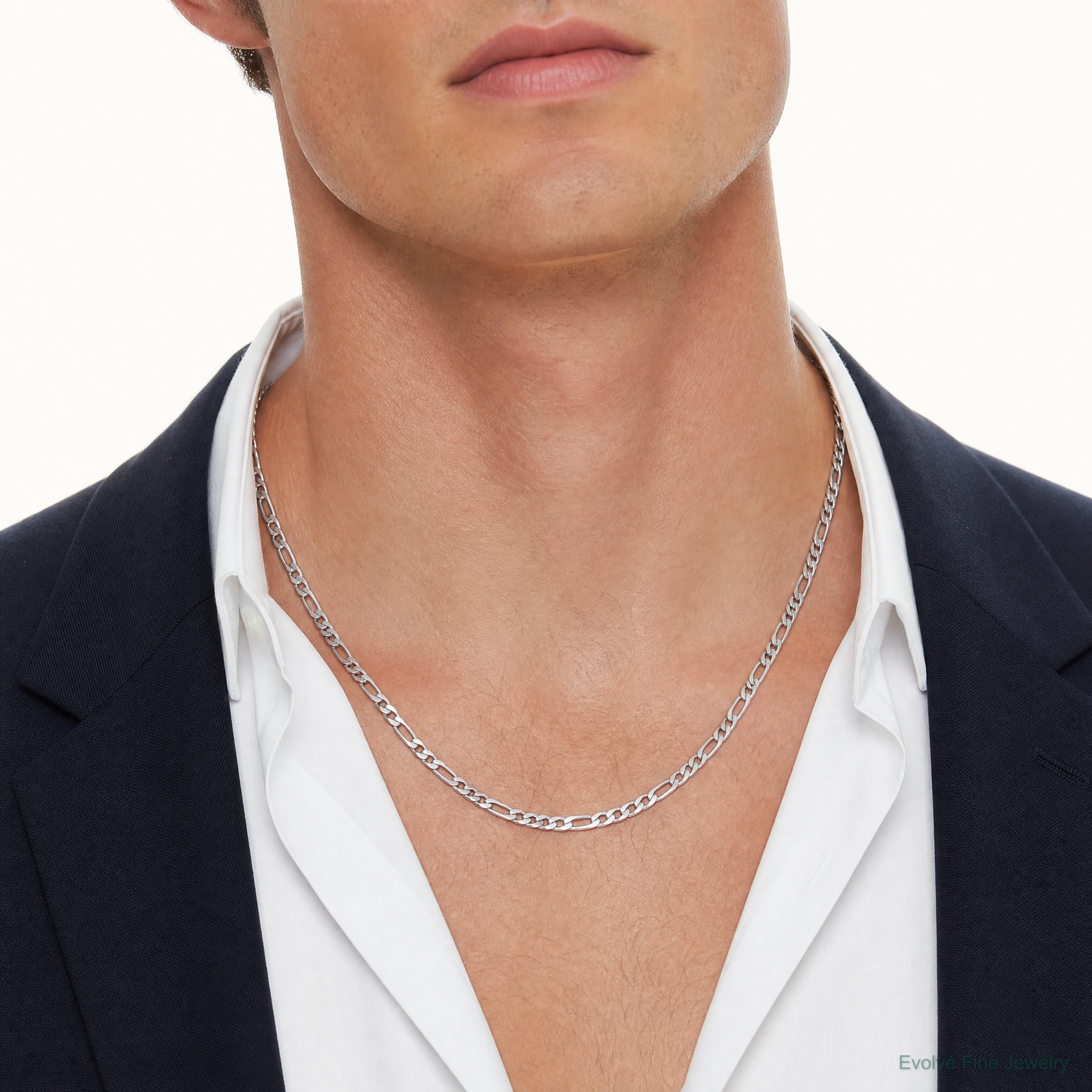 Sterling Silver 3.5mm Figaro Chain - Model Shot