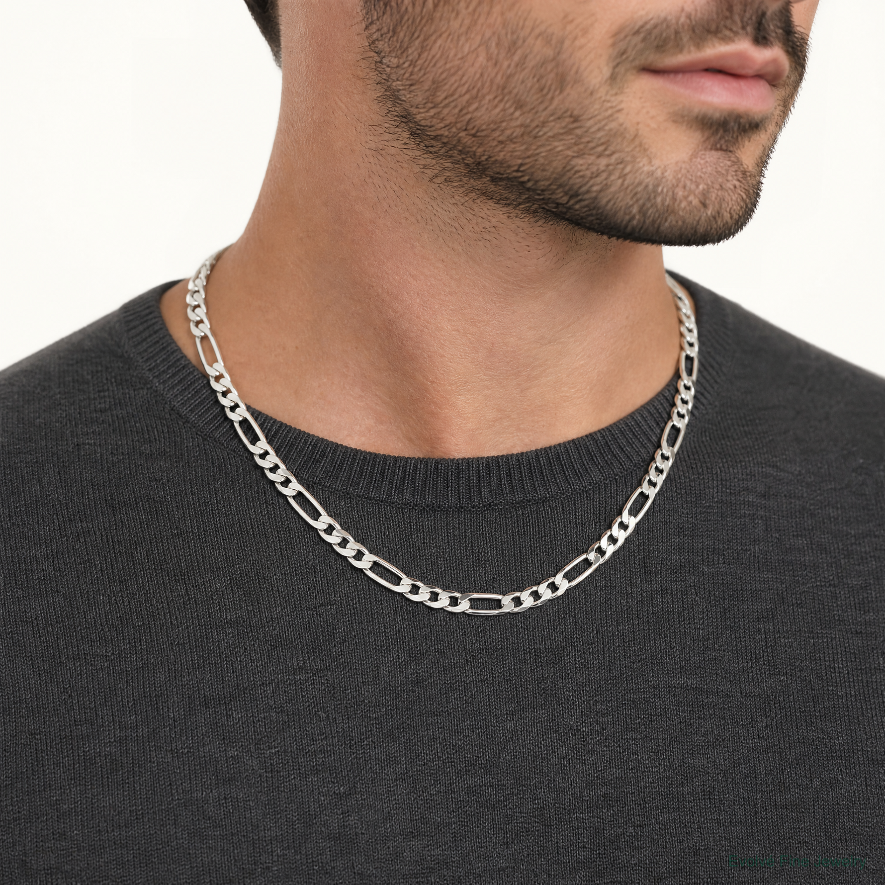 Sterling Silver 5.5mm Figaro Chain - Model Shot
