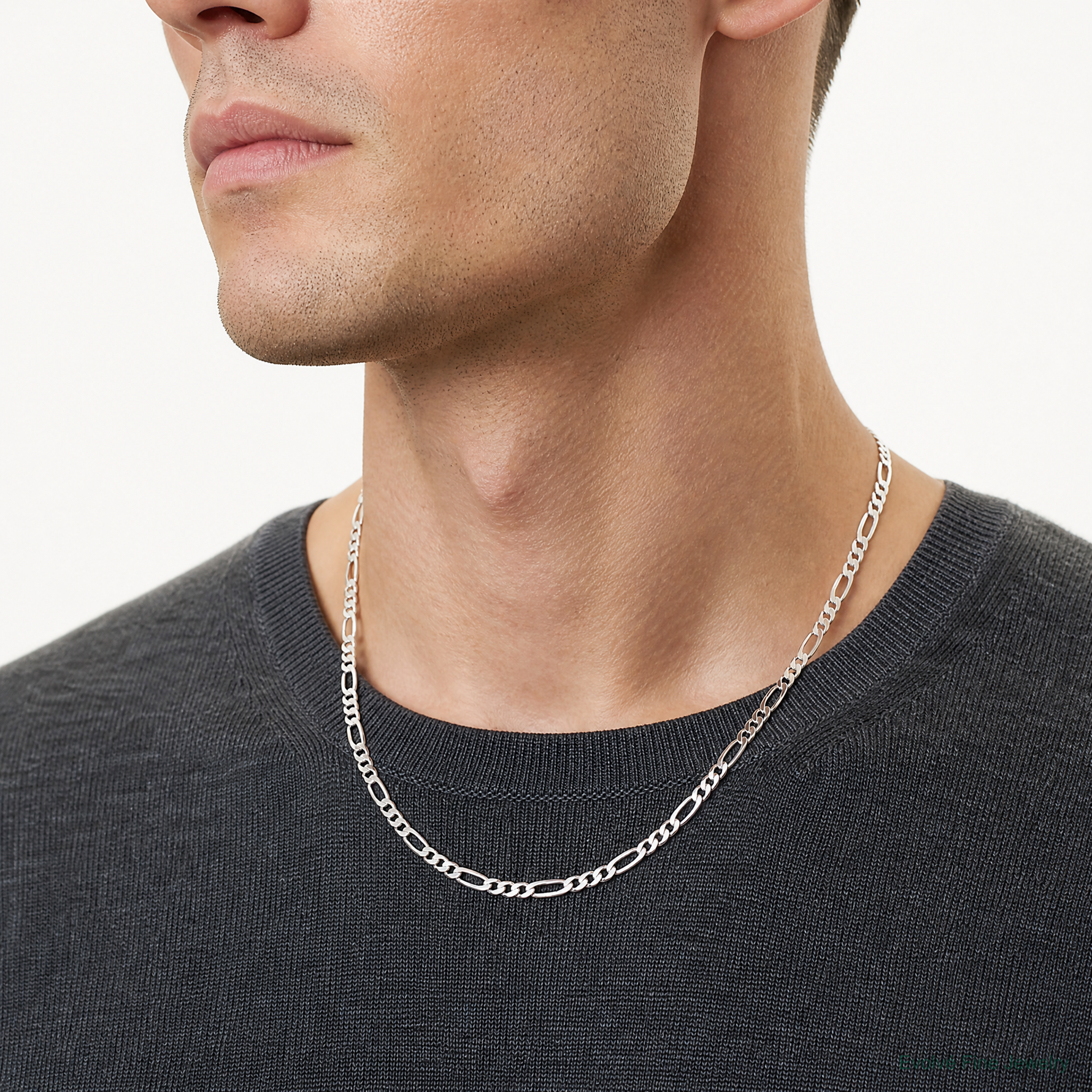 Sterling Silver 6.75mm Figaro Chain - Model Shot