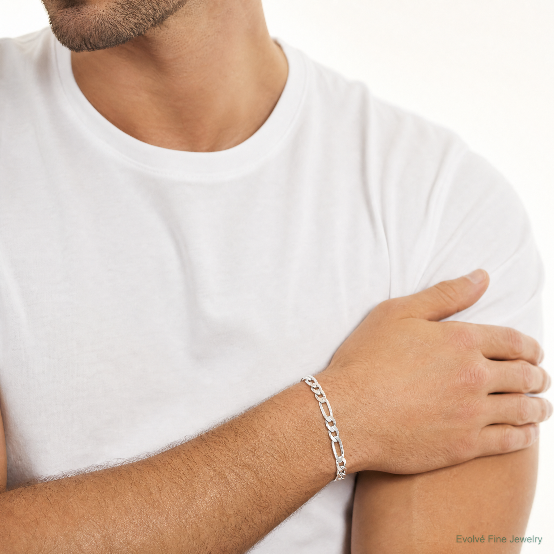 Sterling Silver 6.75mm Figaro Chain - Model Shot