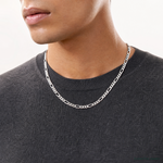 Sterling Silver Rhodium-plated 6.5mm Figaro Chain - Model Shot