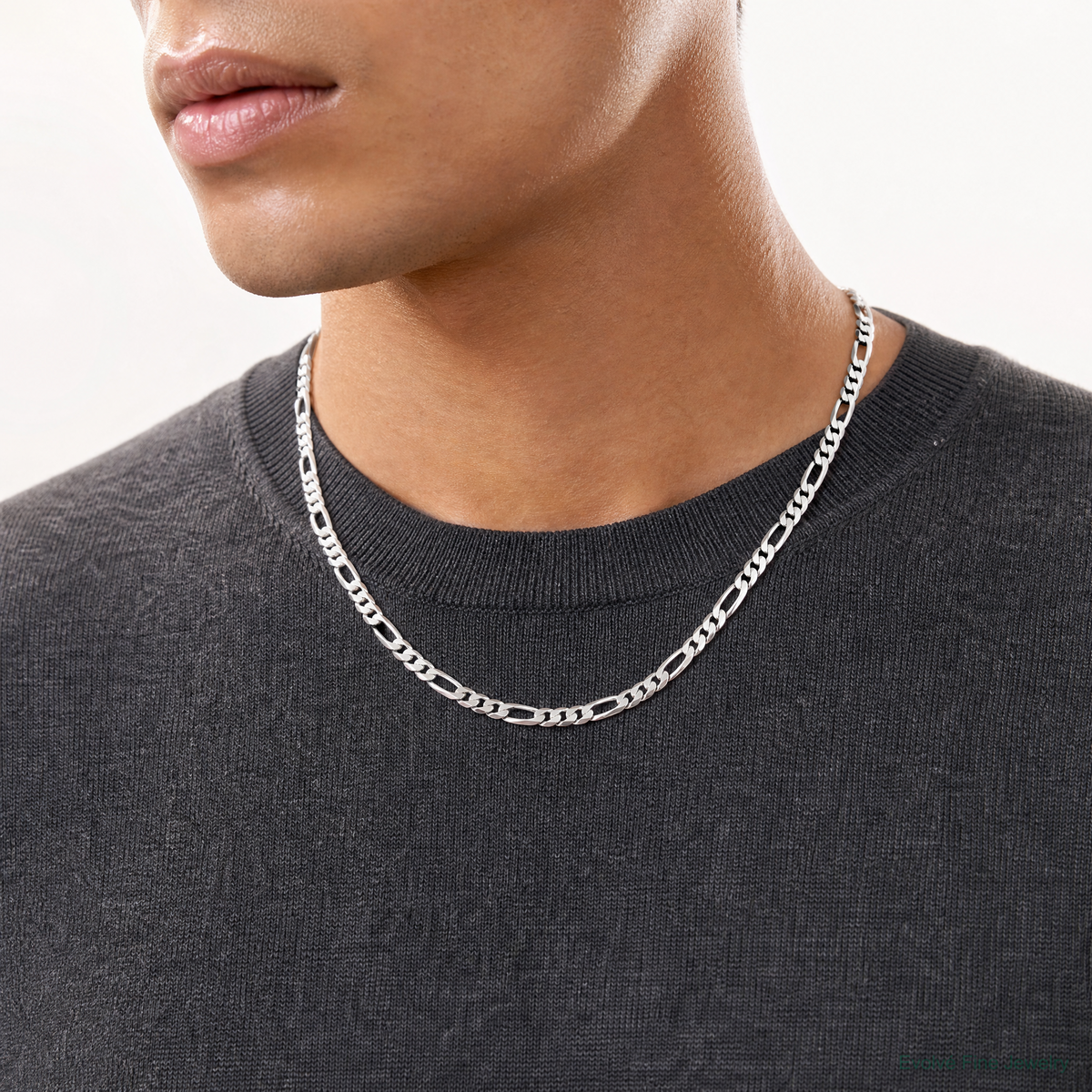 Sterling Silver Rhodium-plated 6.5mm Figaro Chain - Model Shot