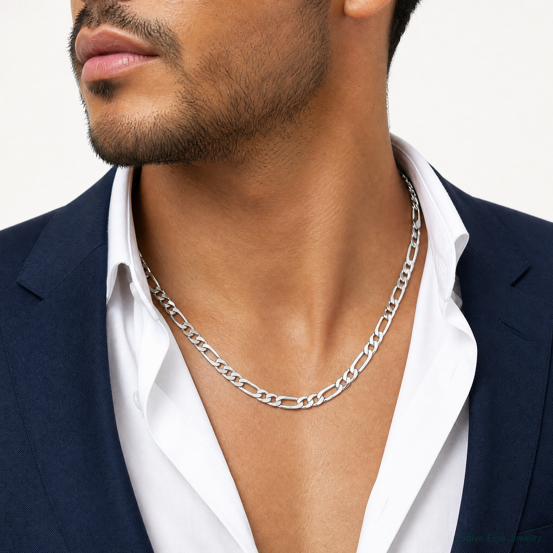 Sterling Silver 7.5mm Figaro Chain - Model Shot