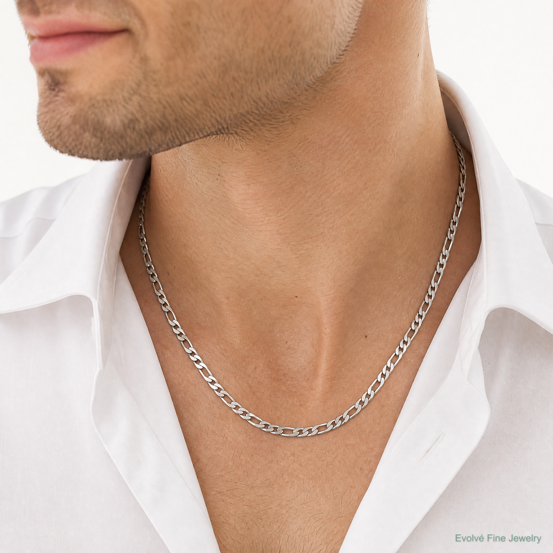 Sterling Silver Rhodium-plated 7.5mm Figaro Chain - Model Shot