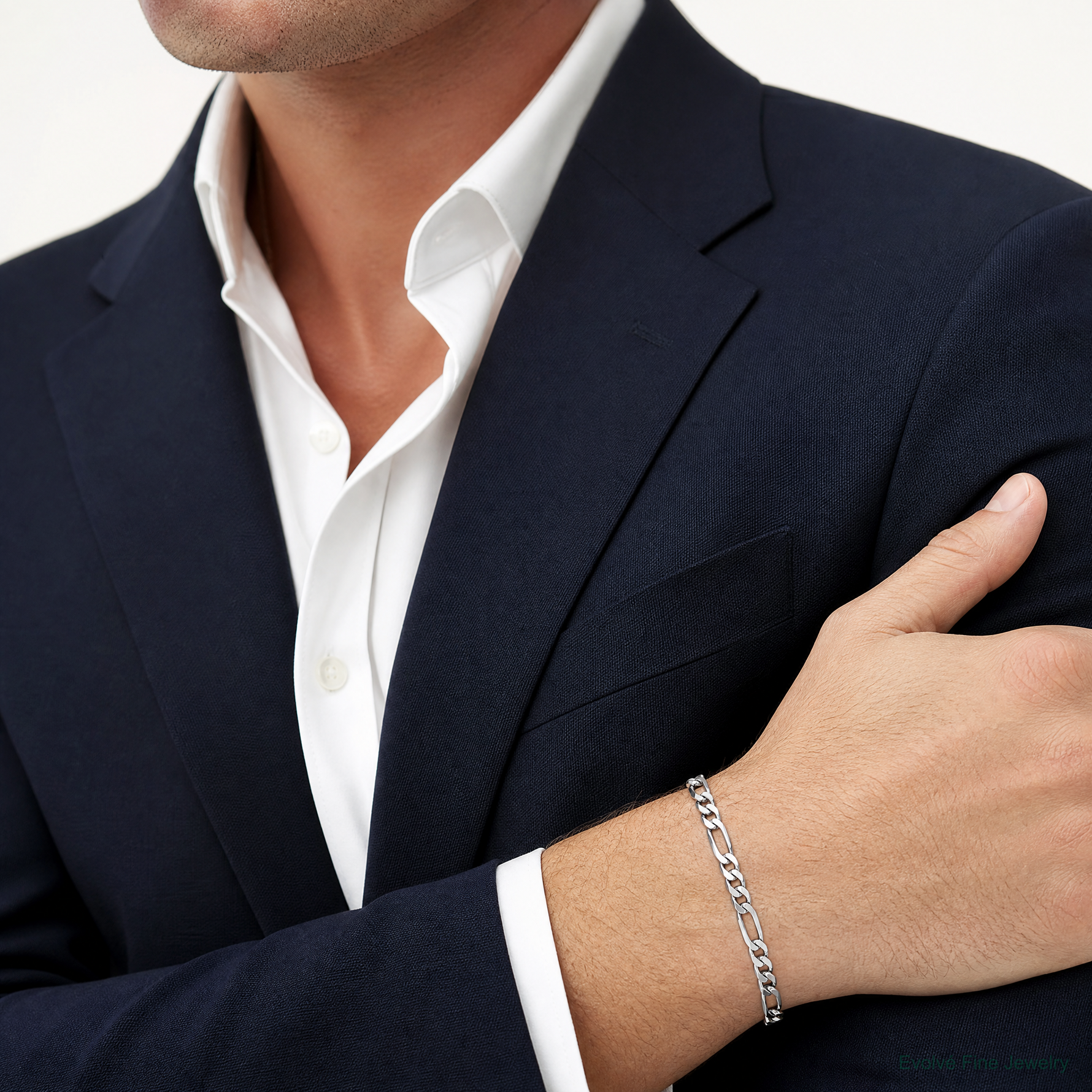 Sterling Silver Rhodium-plated 7.5mm Figaro Chain - Model Shot