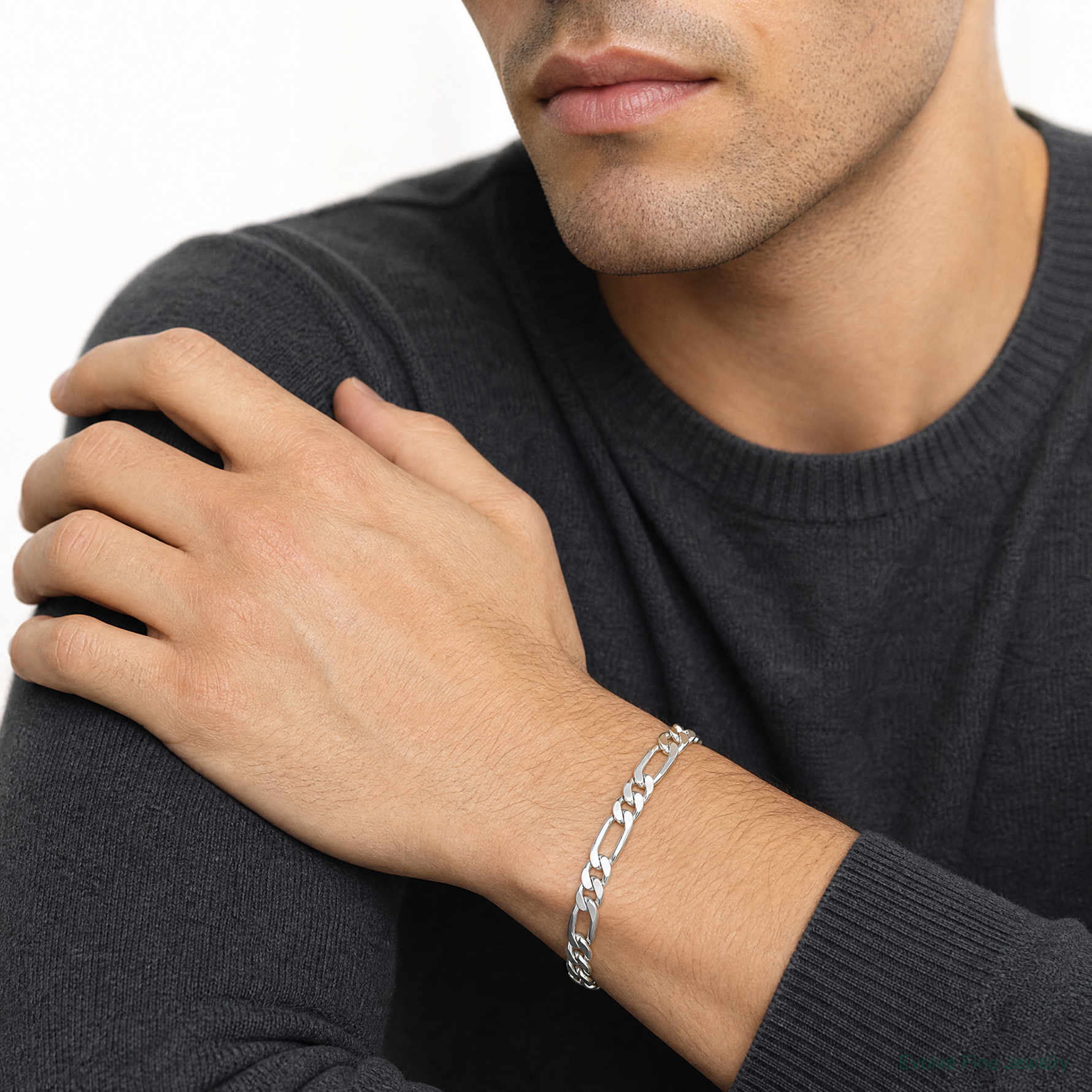 Sterling Silver 8mm Figaro Chain - Model Shot