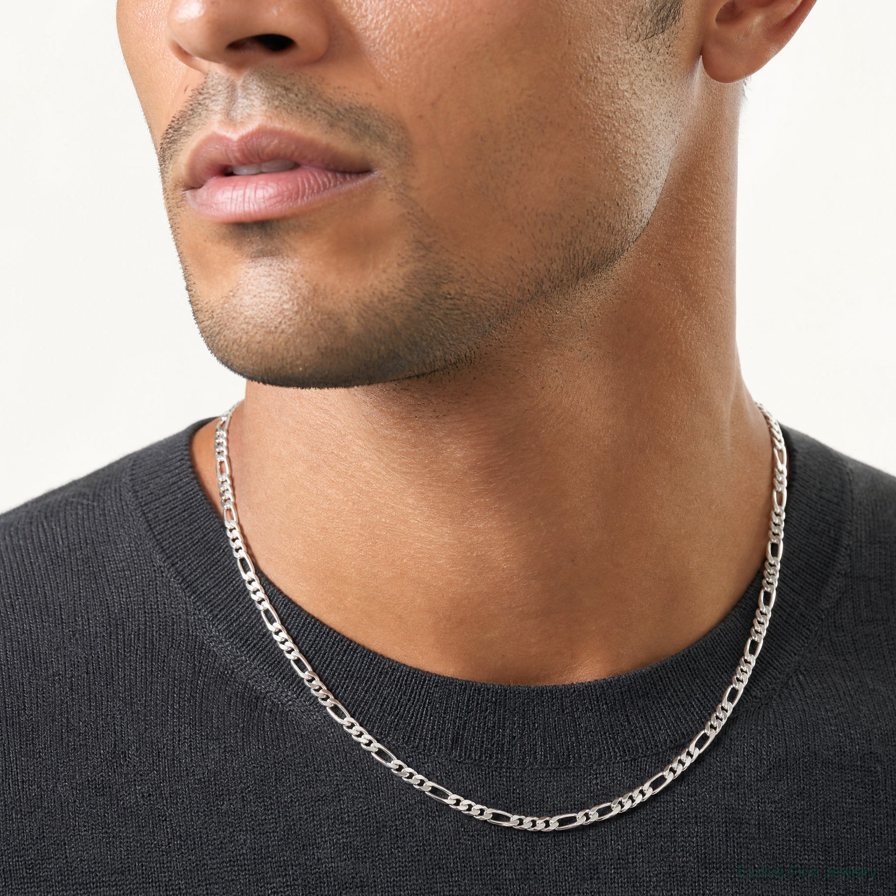 Sterling Silver Rhodium-plated 7.75mm Figaro Chain - Model Shot