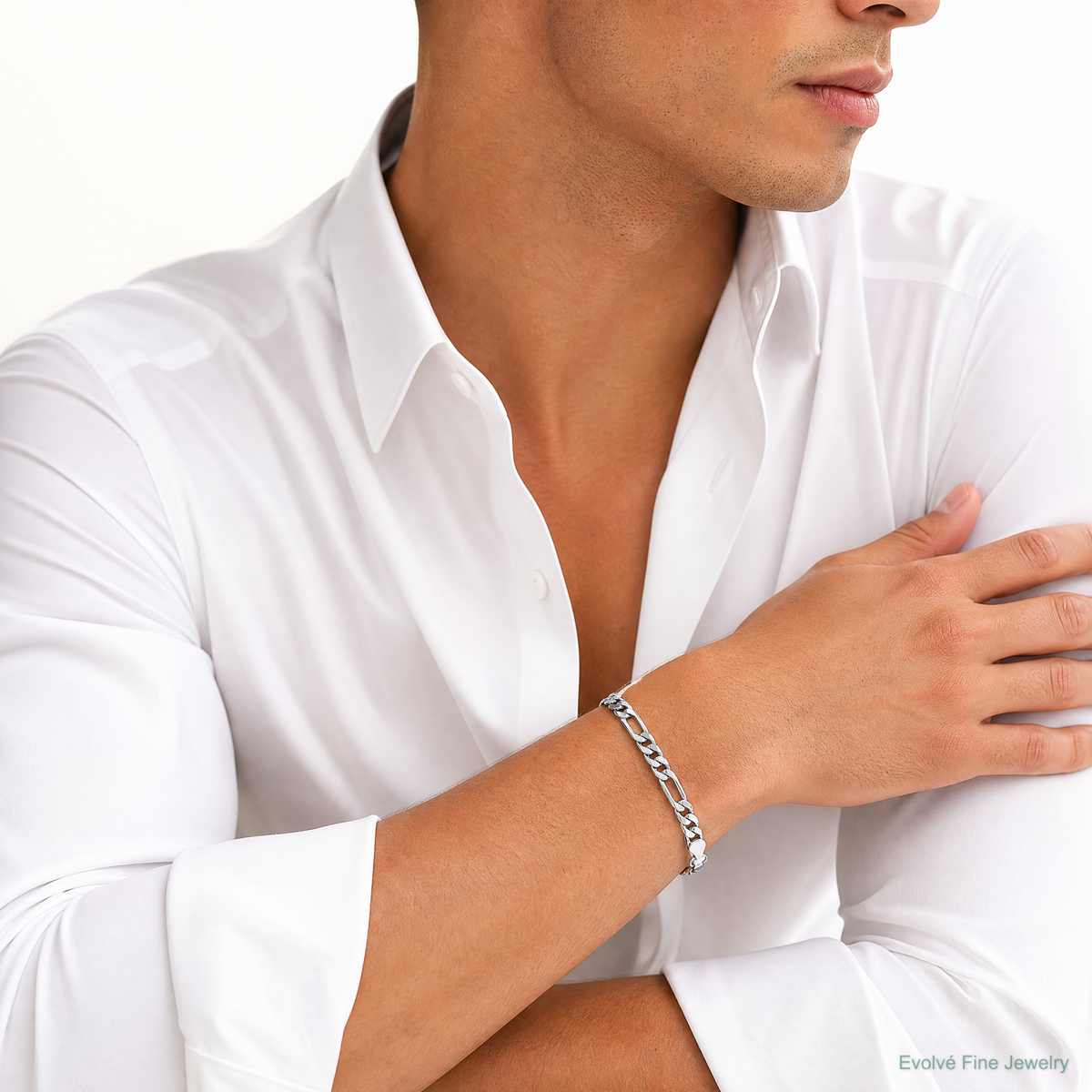 Sterling Silver Rhodium-plated 7.75mm Figaro Chain - Model Shot