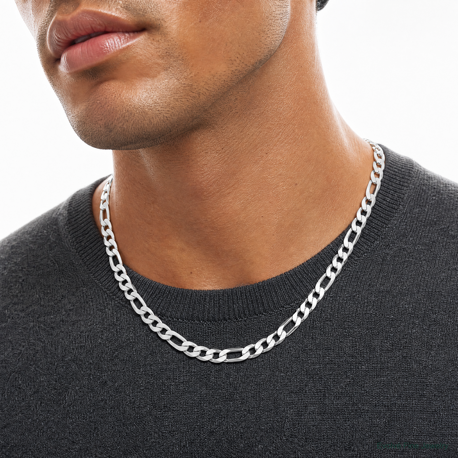Sterling Silver 9mm Figaro Chain - Model Shot