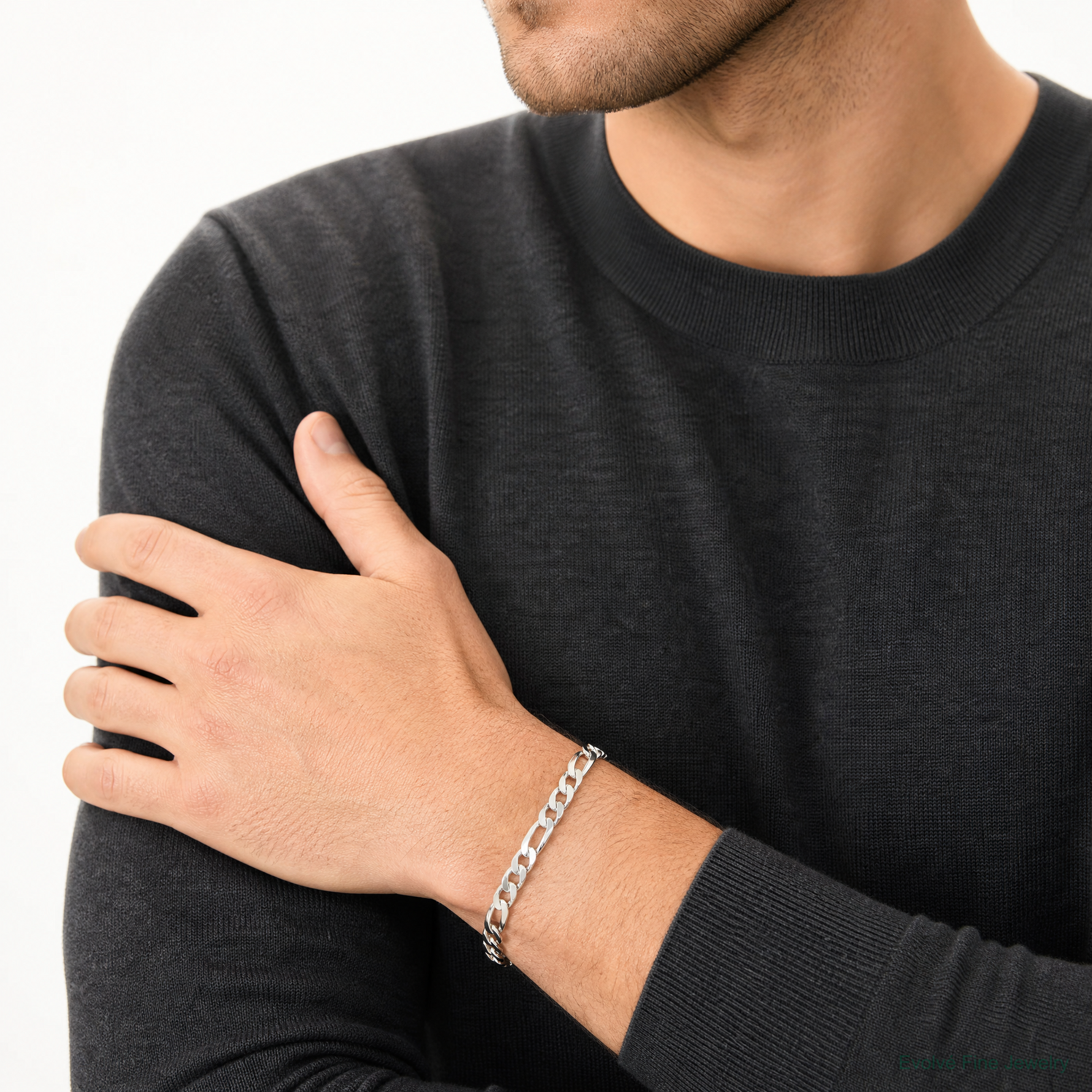 Sterling Silver 9mm Figaro Chain - Model Shot