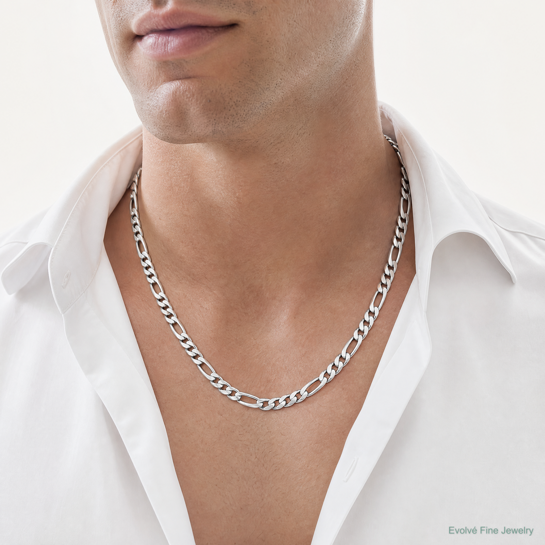 Sterling Silver Rhodium-plated 9mm Figaro Chain - Model Shot