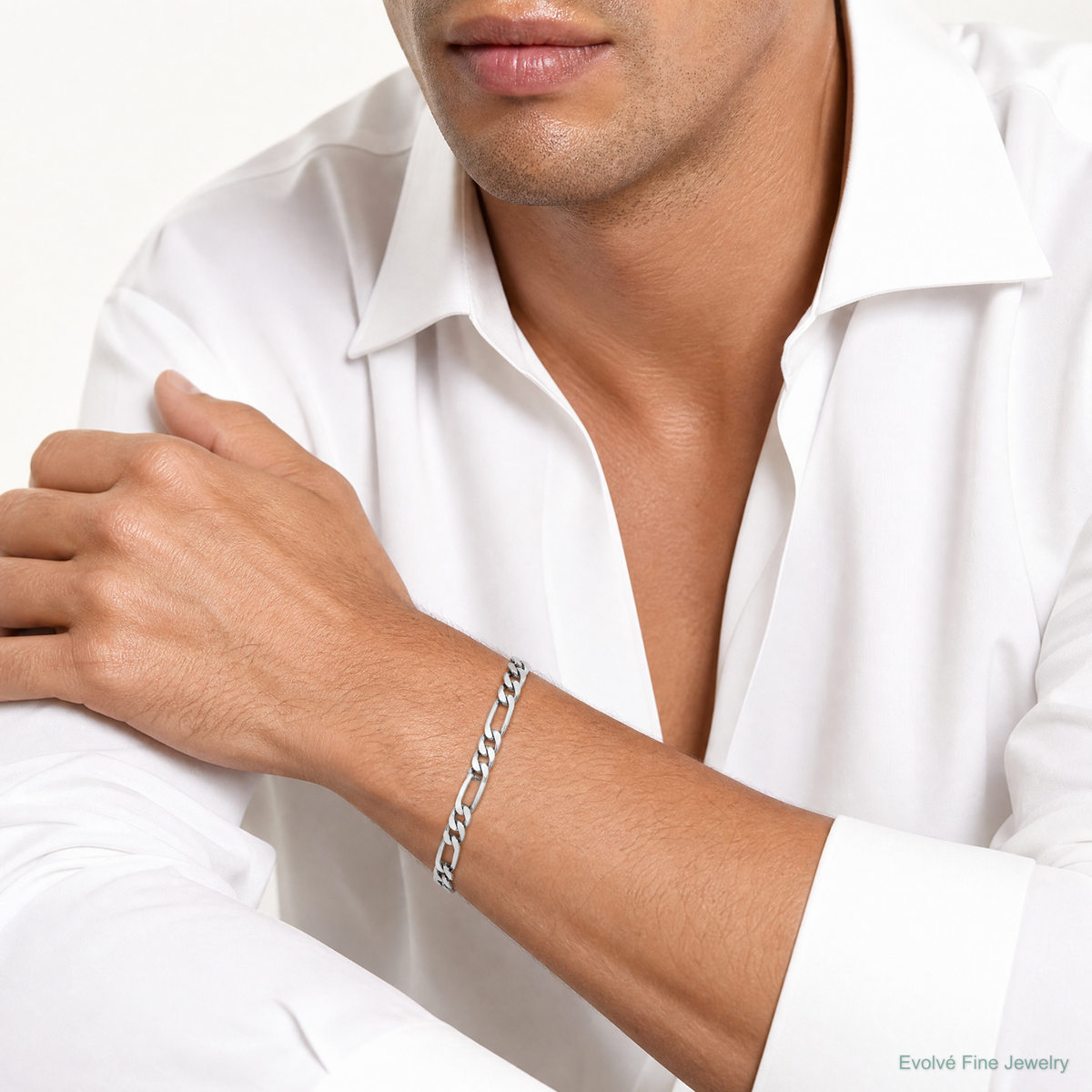 Sterling Silver Rhodium-plated 9mm Figaro Chain - Model Shot