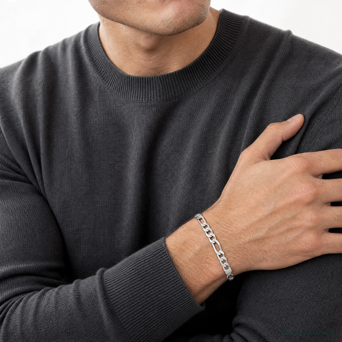 Sterling Silver Rhodium-plated 10.2mm Figaro Chain - Model Shot