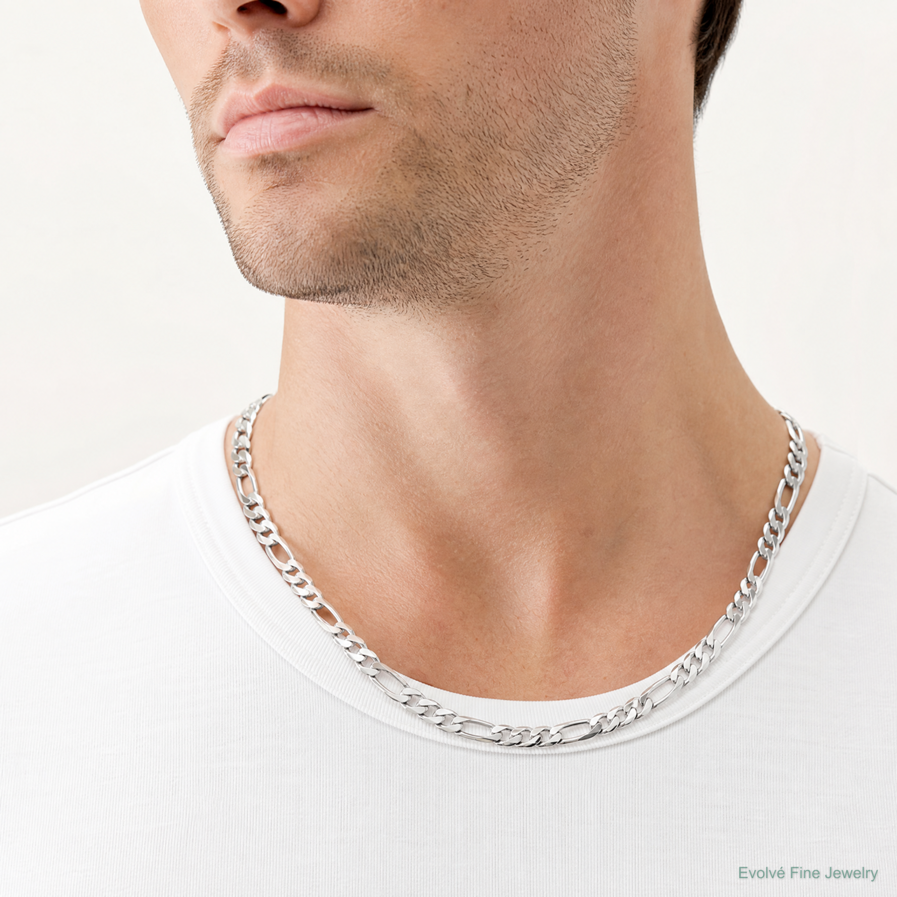 Sterling Silver Rhodium-plated 10.75mm Figaro Chain - Model Shot