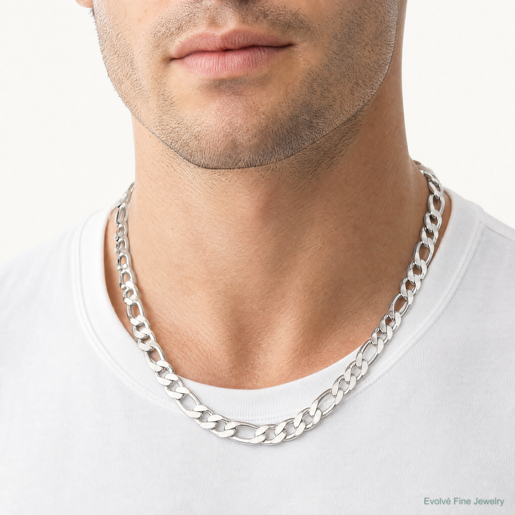 Sterling Silver 13.5mm Figaro Chain - Model Shot