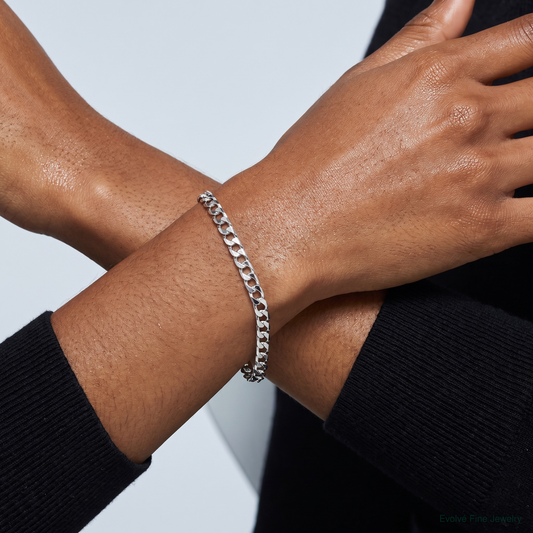 Sterling Silver Rhodium-plated 3.25mm D/C Square Curb Chain - Model Shot
