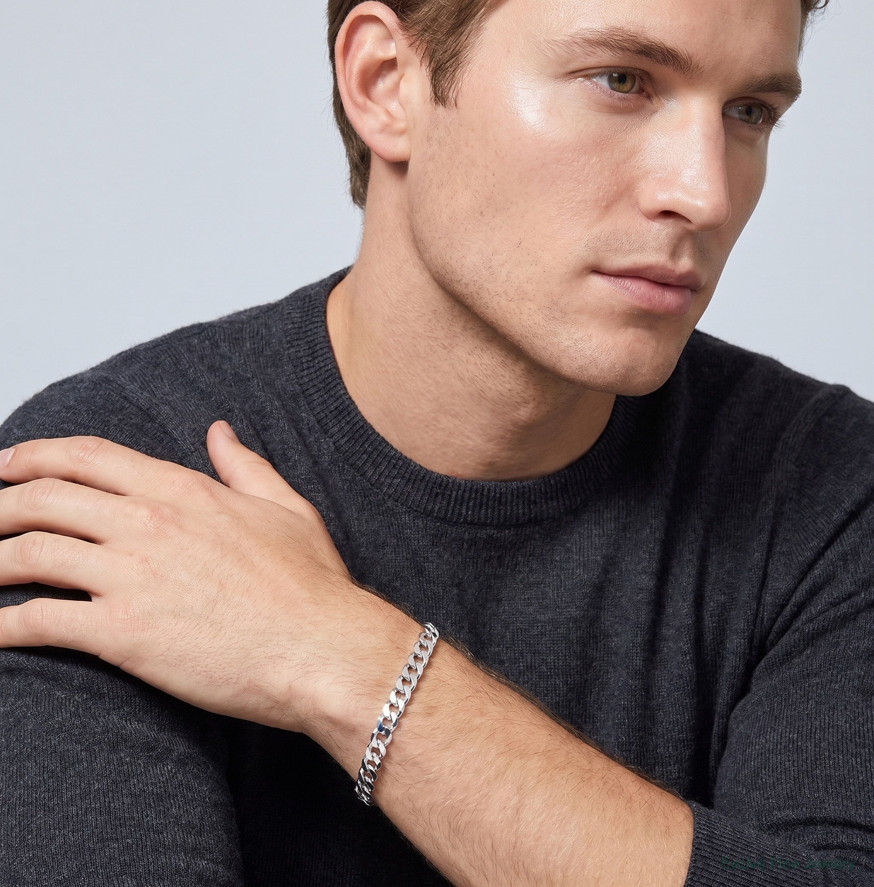 Sterling Silver Rhodium-plated 5mm D/C Square Curb Chain - Model Shot