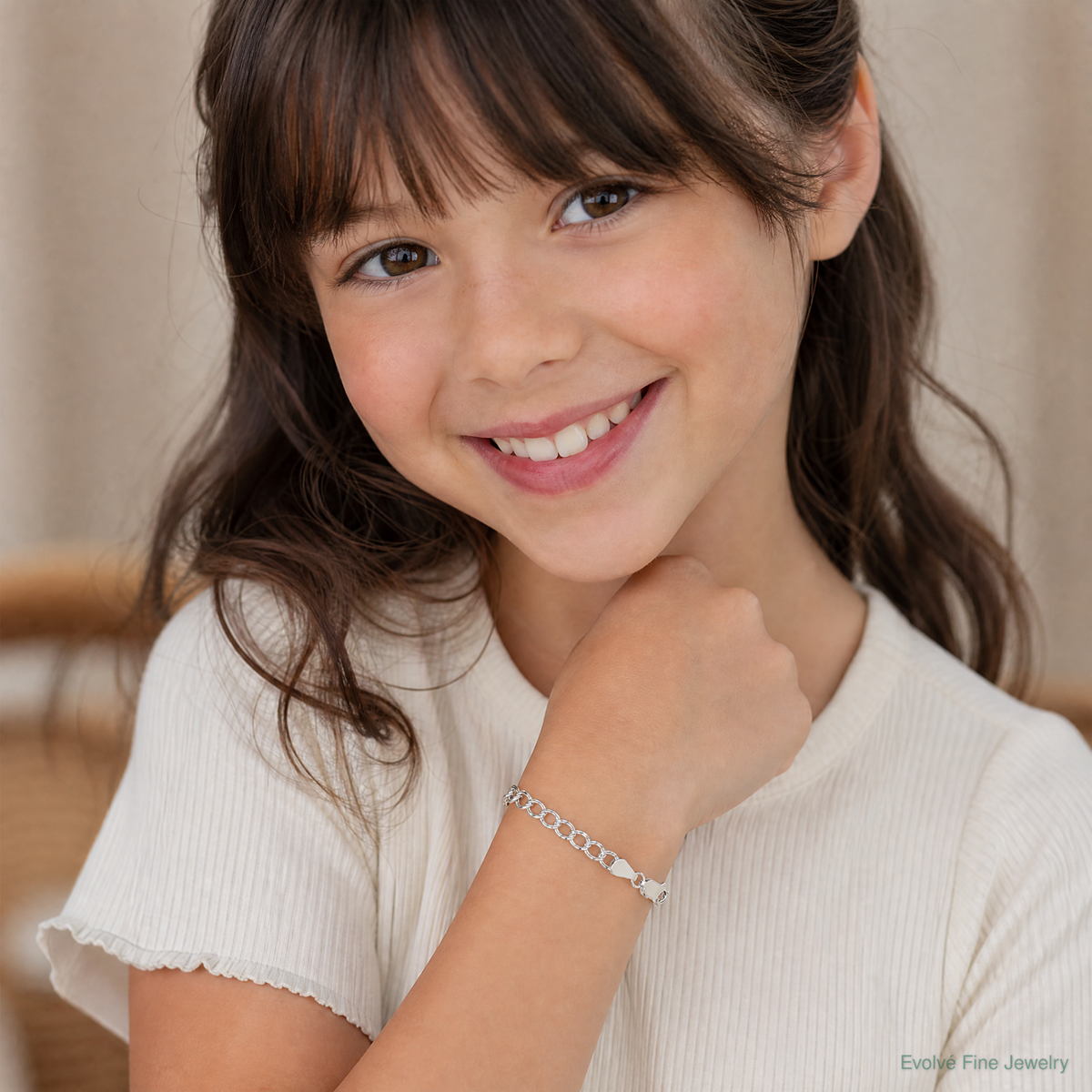 Sterling Silver 5.25mm Solid Double Link Charm Bracelet - Model Shot