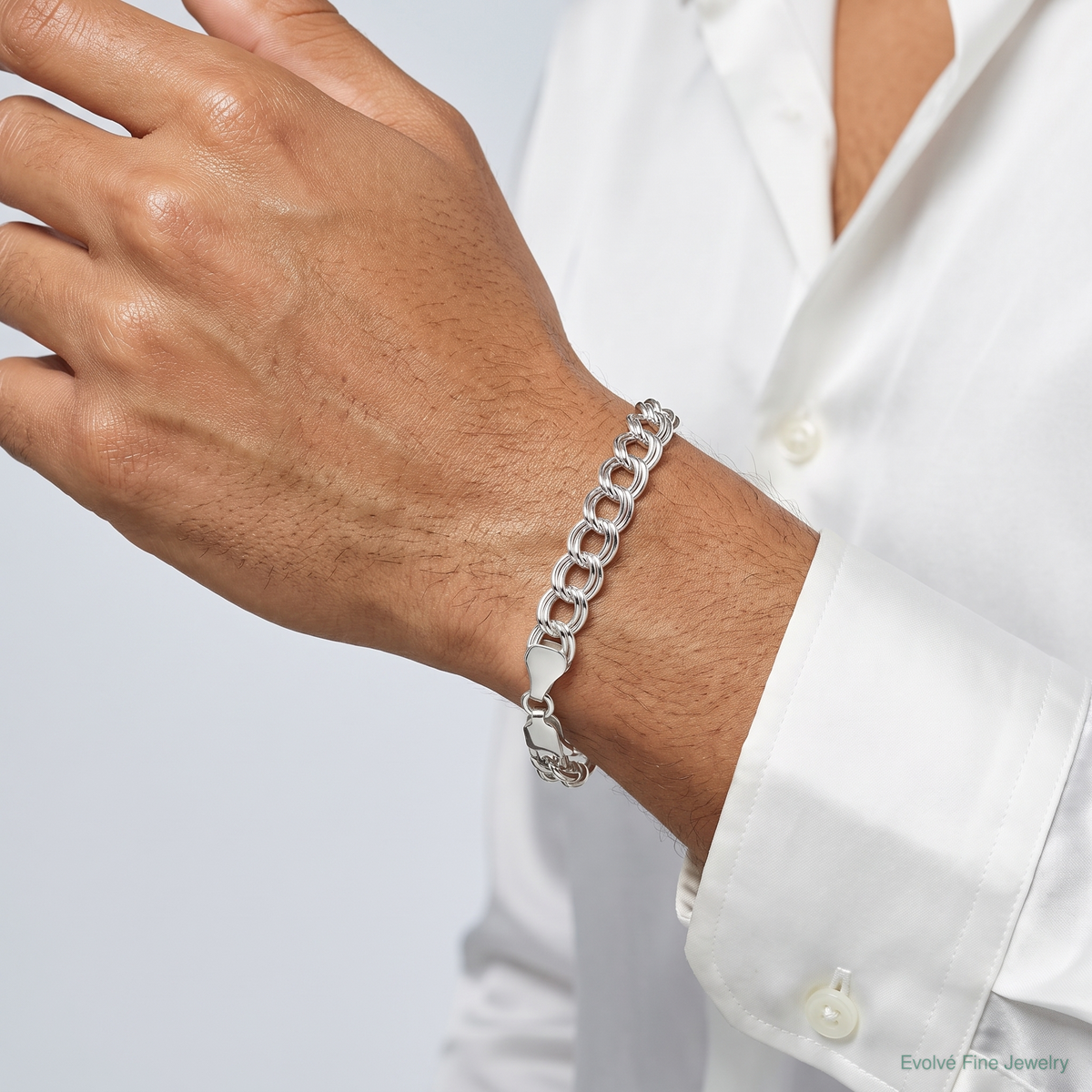 Sterling Silver 6mm Solid Double Link Charm Bracelet - Model Shot