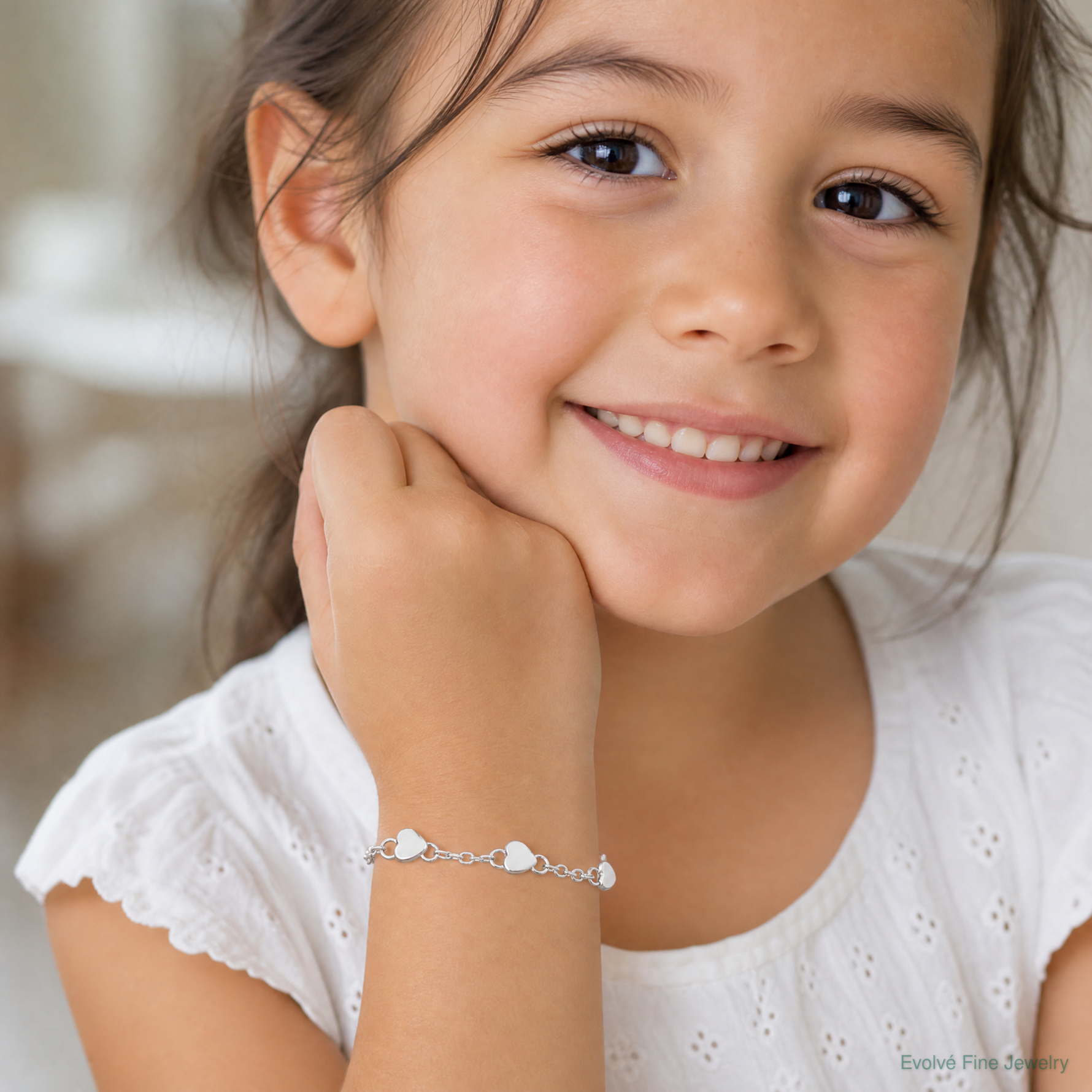 Sterling Silver Heart Childs 5 Inch Plus 1 Inch Ext. Bracelet - Model Shot