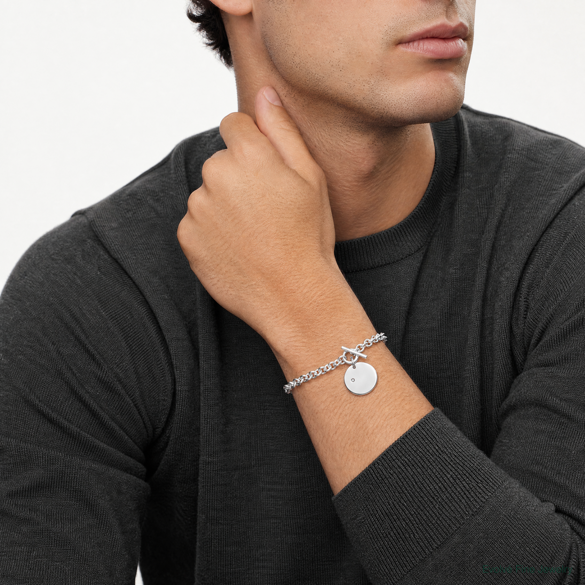 Sterling Silver Rhodium-plated .03ct Diamond Disc Bracelet - Model Shot