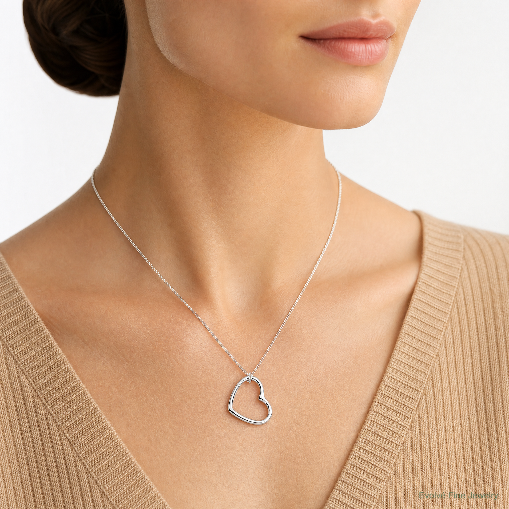 Sterling Silver Heart 14 IN w/2 In EXT Necklace - Model Shot