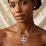 Sterling Silver Rhodium-plated Diamond Mom Necklace - Model Shot