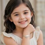 Sterling Silver D/C & Textured Bells Adjustable Children's Bangle Bracelet - Model Shot