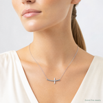 Sterling Silver Rhodium-plated Small Sideways Curved Cross Necklace - Model Shot