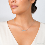 Sterling Silver Rhodium-plated Large Sideways Curved Cross Necklace - Model Shot
