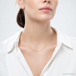 Sterling Silver YG-plated Small Off-Set Sideways Curved Cross Necklace - Model Shot