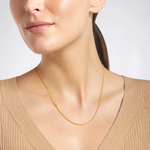 Sterling Silver YG-plated Large Off-Set Sideways Curved Cross Necklace - Model Shot