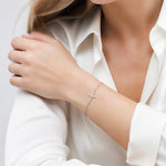 Sterling Silver Rhodium-plated CZ Sideways Cross w/1in Ext Bracelet - Model Shot
