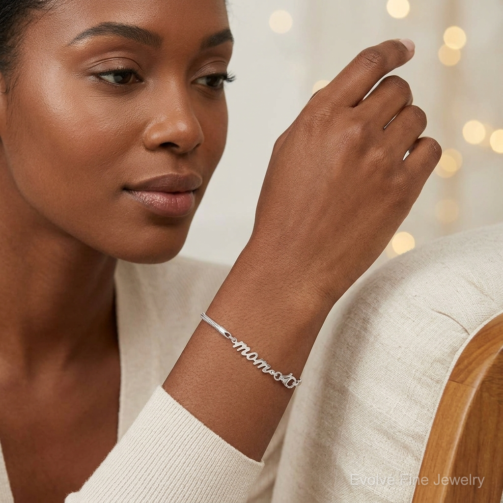 Sterling Silver MOM Bracelet - Model Shot