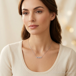Sterling Silver Rhodium-plated MOM w/CZ Necklace - Model Shot
