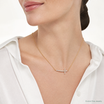 Sterling Silver Gold-tone CZ Sideways Cross w/2 inch ext Necklace - Model Shot