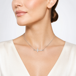 Sterling Silver Rhodium-plated w/ 2in ext. Sideways Cross Necklace - Model Shot