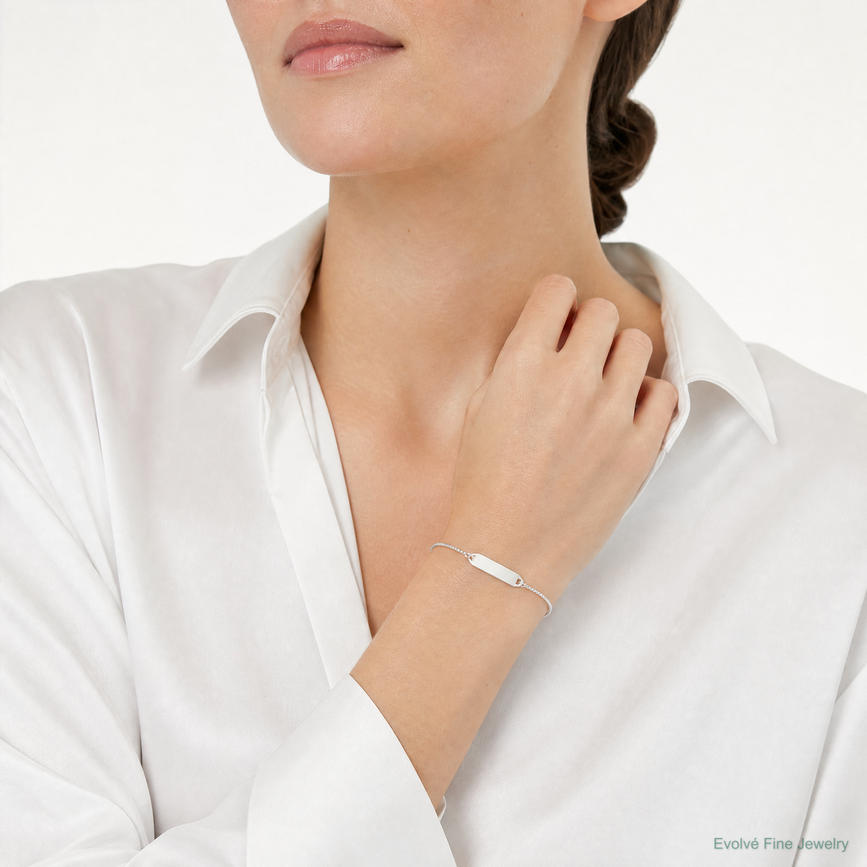 Sterling Silver Polished Bar Adjustable Bracelet - Model Shot