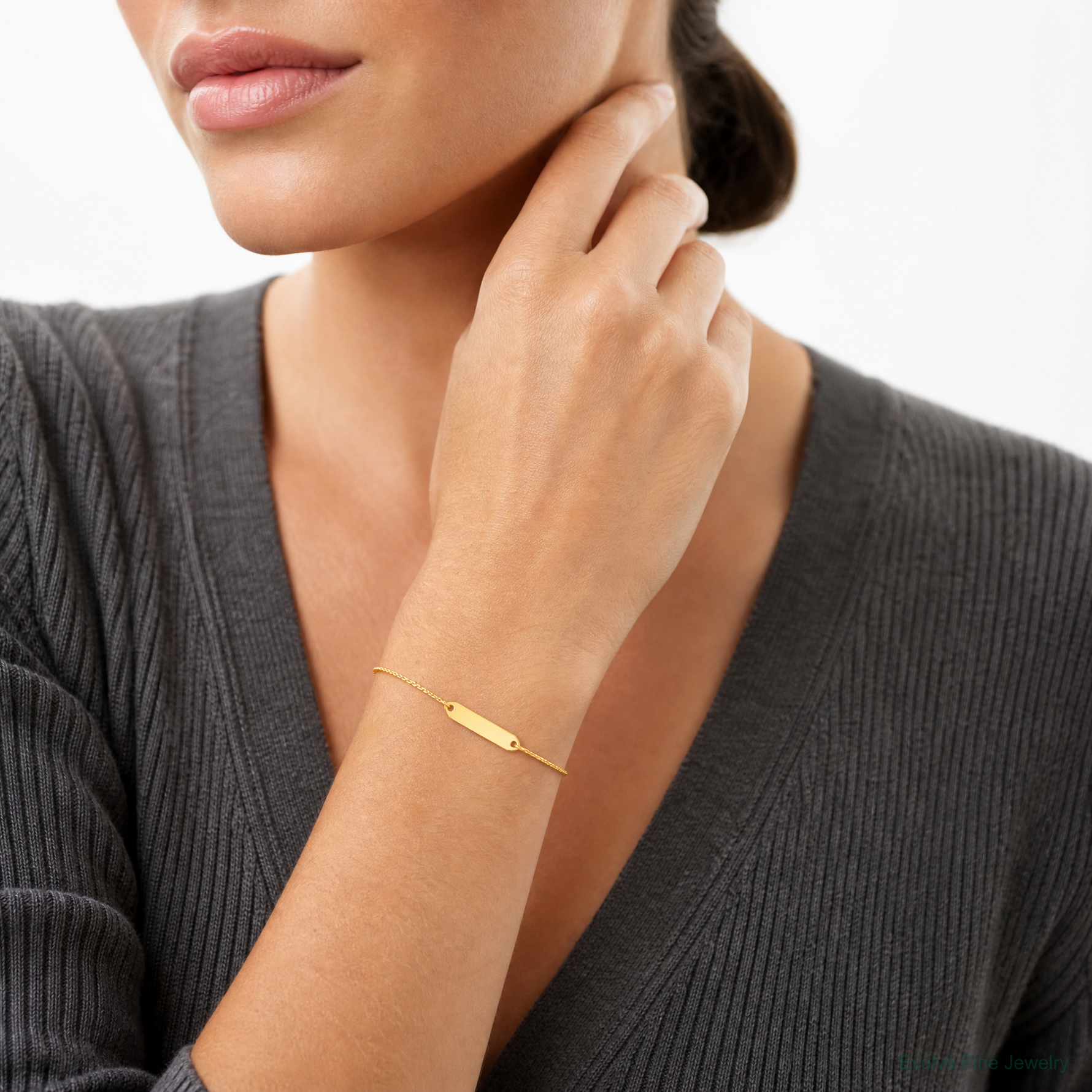 Sterling Silver Gold-tone Polished Bar Adjustable Bracelet - Model Shot