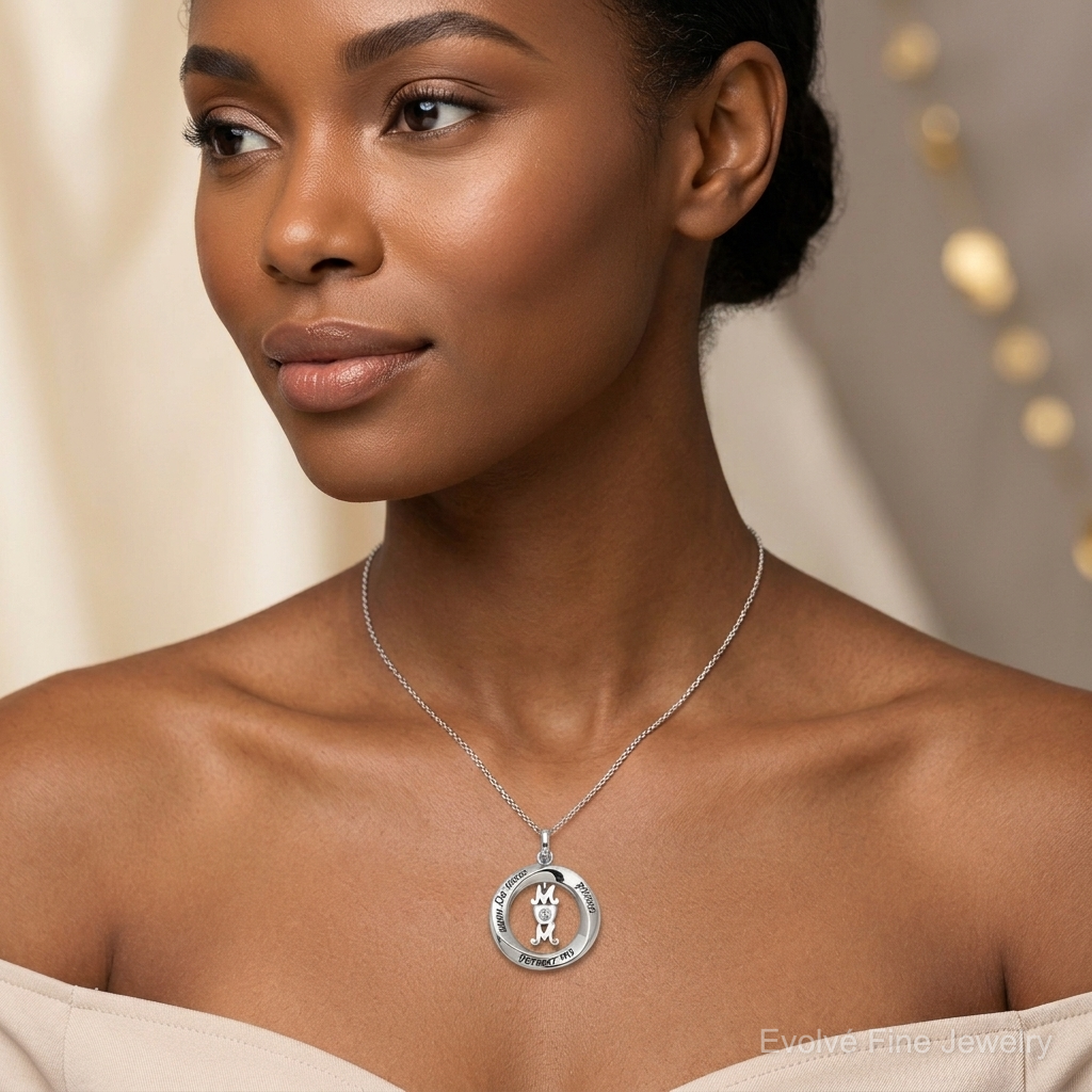 Sterling Silver CZ FIRST MY MOM, FOREVER MY FRIEND Necklace - Model Shot
