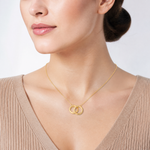 Sterling Silver Gold-tone Polished 2-Rings Necklace - Model Shot