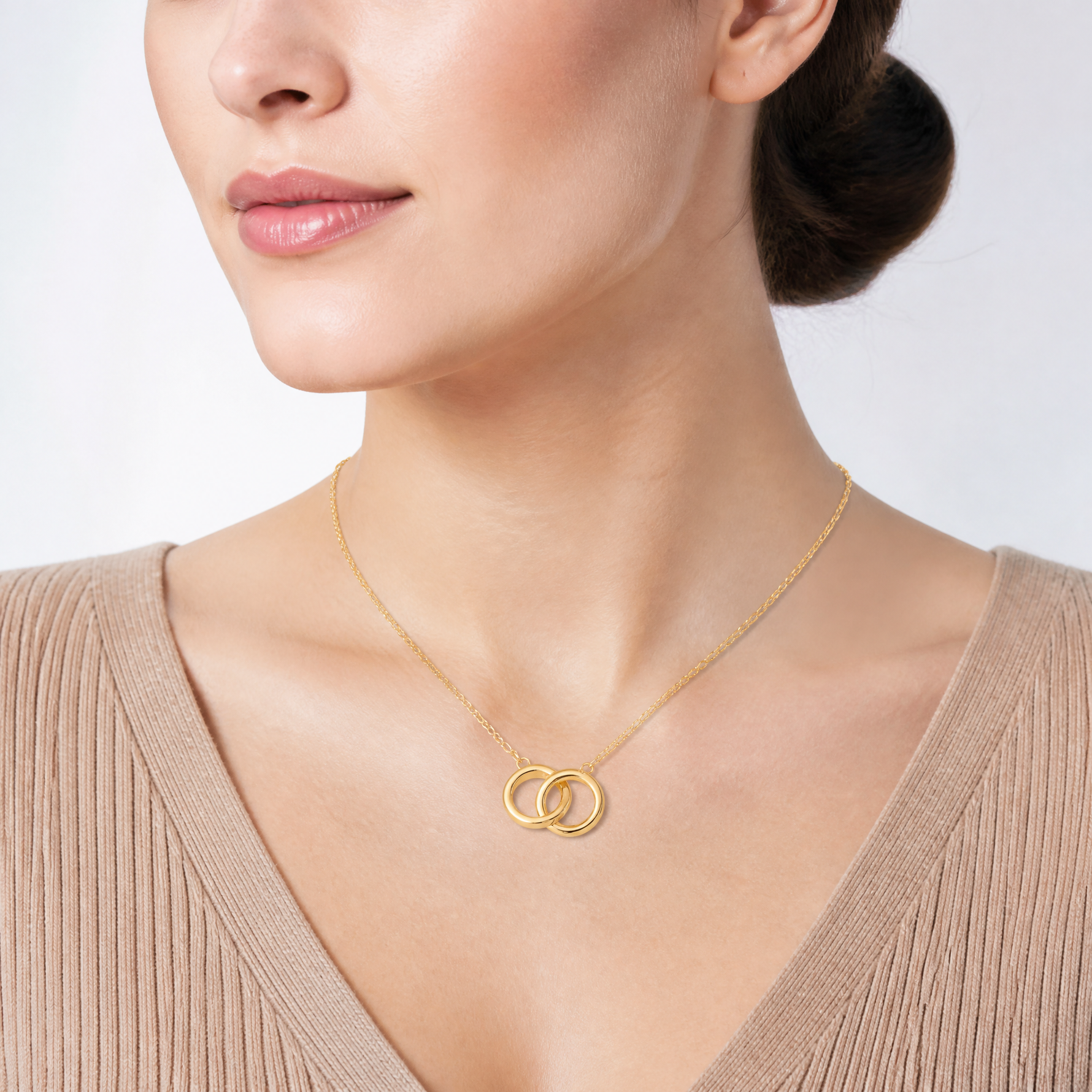 Sterling Silver Gold-tone Polished 2-Rings Necklace - Model Shot