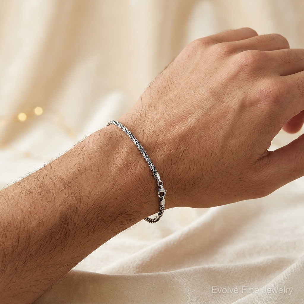 Sterling Silver Antiqued Polished Rope Bracelet - Model Shot