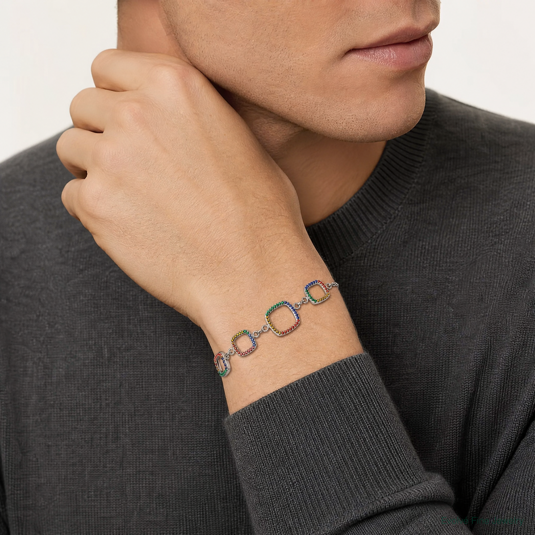 Sterling Silver  w/1in ext RH-plated Multi-color Nano Crystal Bracelet - Model Shot