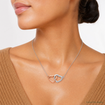 Sterling Silver Rhodium-plated Rose-tone Polished Hearts Necklace - Model Shot