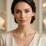 Sterling Silver Polished Rose-tone CZ MOM 18in Necklace - Model Shot