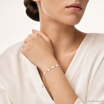 Sterling Silver Polished Beaded and Synthetic Pearl Adjustable Bracelet - Model Shot