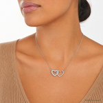 Sterling Silver E-Coating CZ Double Heart 16in w/2in ext Necklace - Model Shot