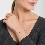 Sterling Silver Polished Blue and White CZ Evil Eye 7in w/ 1in Ext Bracelet - Model Shot