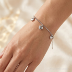 Sterling Silver Rh-plat Heart Enamel Mom Heart 6.5in w/.75in ext Bracelet - Model Shot